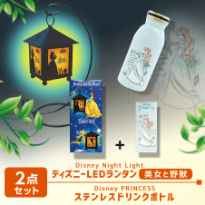 【数量限定】ディズニー LEDランタン(美女と野獣)＆ステンレスボトル(アリエル)セット