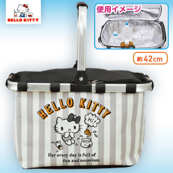 ハローキティ ビンテージコミックスひんやりバスケット B.グレーストライプ
