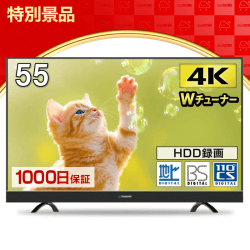 【数量限定】maxzen JU55SK03 03シリーズ 55V型 4K対応 液晶テレビ 地上・BS・110度CS 外付けHDD録画機能対応 裏番組録画機能搭載 ダブルチューナー