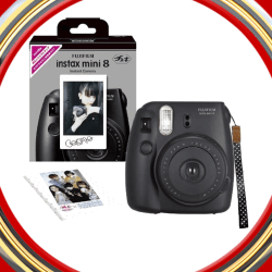 【数量限定】FUJIFILM インスタントカメラ チェキ instax mini 8 純正ハンドストラップ付き ブラック