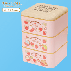 【A.ピンク】すみっコぐらし いちごフェア 3段ピクニックランチボックス