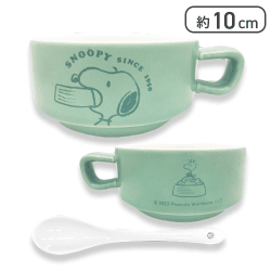 【オパールグリーン】スヌーピー　スープマグ＆スプーン