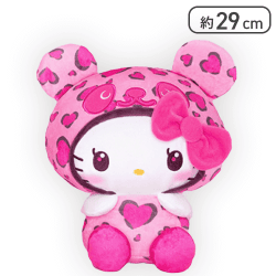 【ビビッドピンク】パンダハローキティ レディなヒョウ柄BIGぬいぐるみ