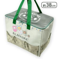 【グリーン】リラックマ こもれびキャンプ 5ポケット付き保冷バッグ
