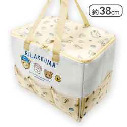【ベージュ】リラックマ こもれびキャンプ 5ポケット付き保冷バッグ