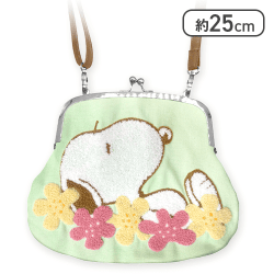 【ライトグリーン】スヌーピー サガラ刺繍がまぐちポーチ2