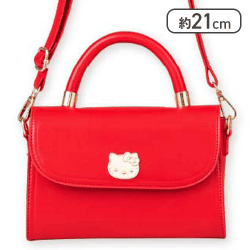 【レッド】ハローキティ 持ち手付きロングストラップショルダープレートバッグ