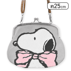 【ライトグレー】スヌーピー　サガラ刺繍がま口ポーチ3