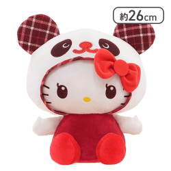 【ブラウン】パンダ ハローキティ タータンチェックBIGぬいぐるみ