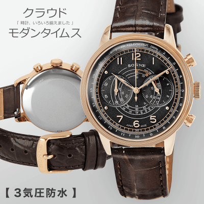 【タイムス】ゾンネ ヒストリカルコレクション ブラック文字盤 HI001PG メンズ