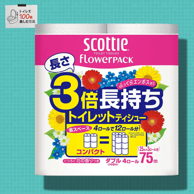 トイレを100倍楽しむ方法 スコッティ フラワーパック 3倍長持ち トイレット4ロール 75mダブル オンラインクレーンゲーム クラウドキャッチャー