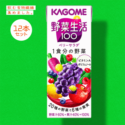 【食物繊維】カゴメ　野菜生活ベリーサラダ紙２００ｍｌ 12本セット