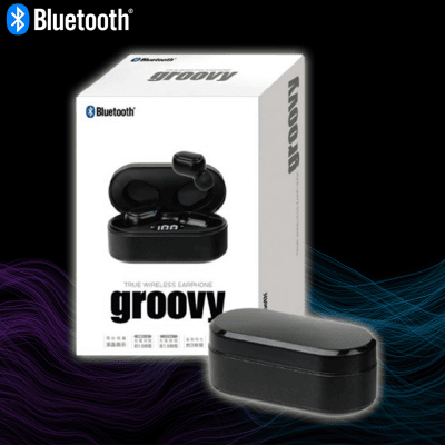 【ブラック】アルミケース入り TWSイヤホン　groovy