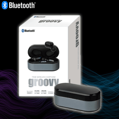 【ブルーグレー】アルミケース入り TWSイヤホン　groovy