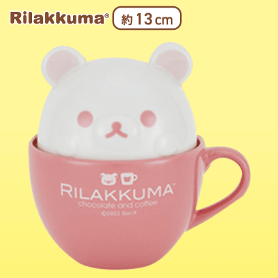 【ピンク】リラックマ チョコレート＆コーヒー ラテアート風ふた付きマグカップ