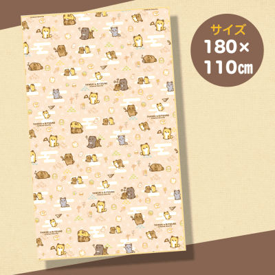 【総柄】タヌキとキツネBIGブランケット