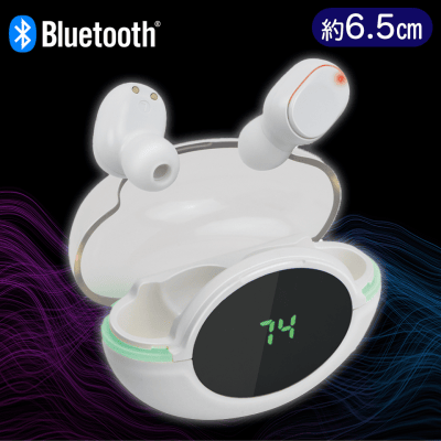 【ホワイト】液晶搭載充電ケース付き TWSケースイヤフォン