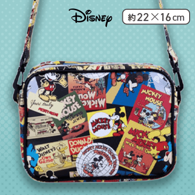 【ミッキー（ポスター風）】ミッキー＆フレンズ　プラチナムザッカPUレザーショルダーバッグ