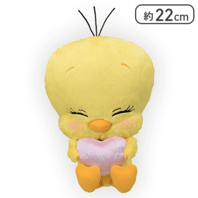 【ピンク】ルーニー・テューンズ Mぬいぐるみ“トゥイーティー” ころりんハート