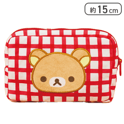 【リラックマ】リラックマ ギンガムチェックアップリケポーチ