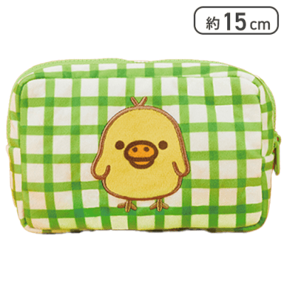 【キイロイトリ】リラックマ ギンガムチェックアップリケポーチ