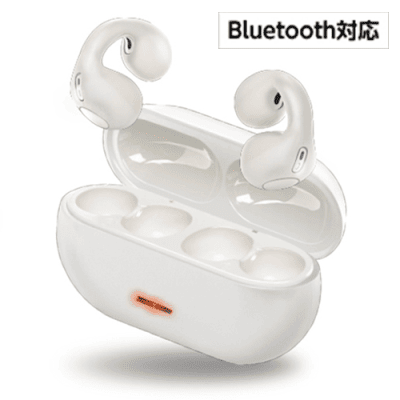 【ホワイト】イヤーカフスタイルTWSイヤフォン
