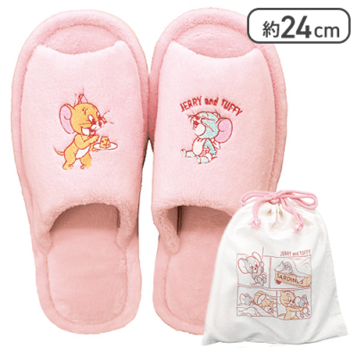 【ピンク】トムとジェリー ボアスリッパ(ポーチ付)