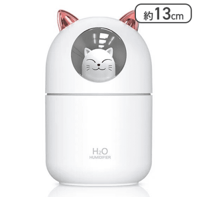 【ホワイト】ネコがのぞく！USB充電式超音波ミニ加湿器