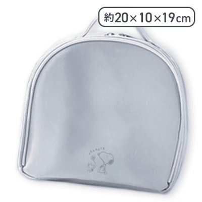 【ライトグレー】スヌーピー ハーフラウンドバニティポーチ