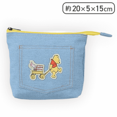 【アイスブルー】くまのプーさん プレミアムデニム風ポーチ