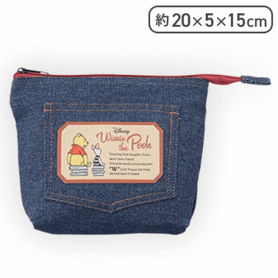 【ブルー】くまのプーさん プレミアムデニム風ポーチ