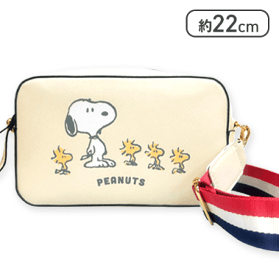 【アイボリー】スヌーピー　ワイドストラップショルダーバッグ