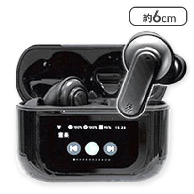 【ブラック】ディスプレイ搭載ノイズキャンセリングTWSイヤフォン 