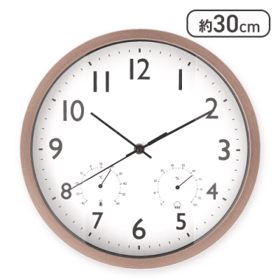 【ブラウン】掛時計 フォレスト 温湿度計付 φ30 BR