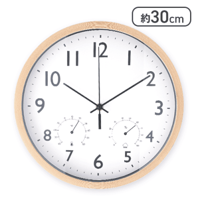 【ナチュラル】掛時計 フォレスト 温湿度計付 φ30 NA