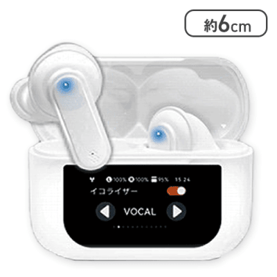 【ホワイト】ディスプレイ搭載ノイズキャンセリングTWSイヤフォン