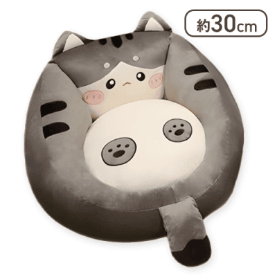 【グレー】もちもちにゃんこのチェアクッション