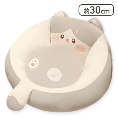 【ライトグレー】もちもちにゃんこのチェアクッション