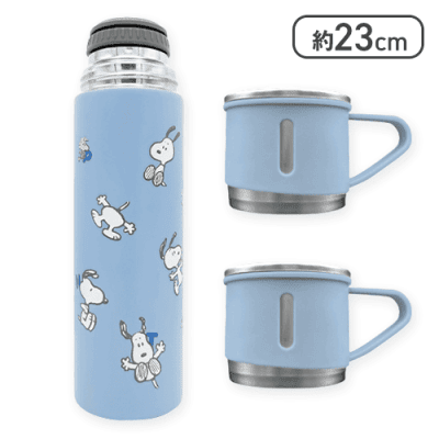 【ブルー】スヌーピー　ステンレスボトル＋２Pカップ