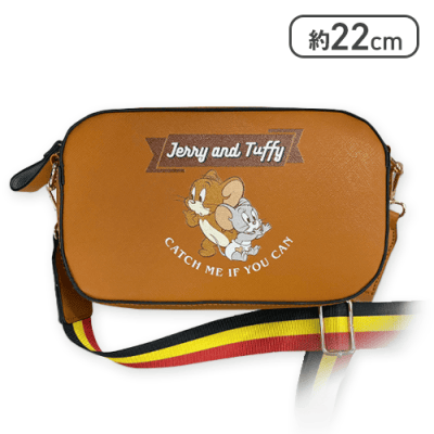 【ブラウン】トム＆ジェリー　ワイドストラップショルダーバッグ
