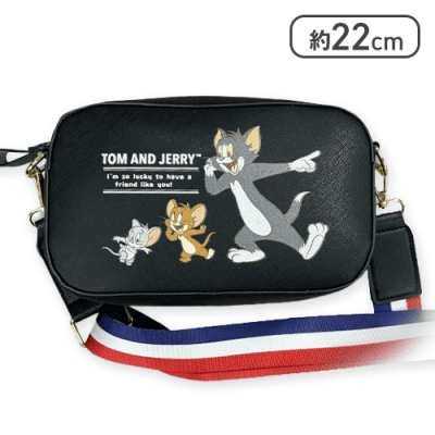 【ブラック】トム＆ジェリー　ワイドストラップショルダーバッグ