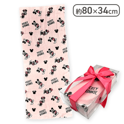【ピンク】ディズニーリボンBOXフェイスタオル