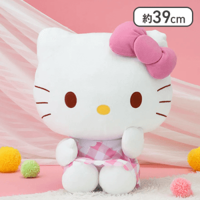 ハローキティ LLぬいぐるみ ピンクチェックVer. | オンラインクレーン