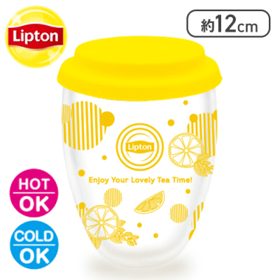 【レモン】リプトン　蓋付きダブルウォールグラス