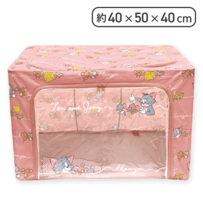 【ピンク】トムとジェリー 折りたたみ窓付き収納BOX