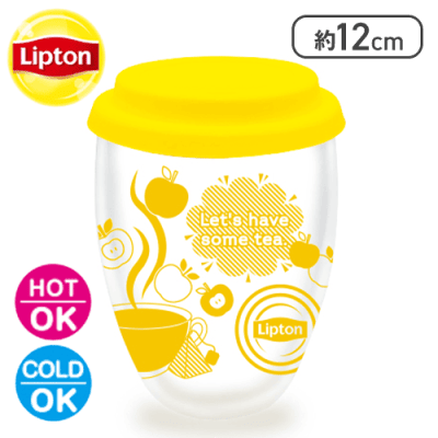 【アップル】リプトン　蓋付きダブルウォールグラス