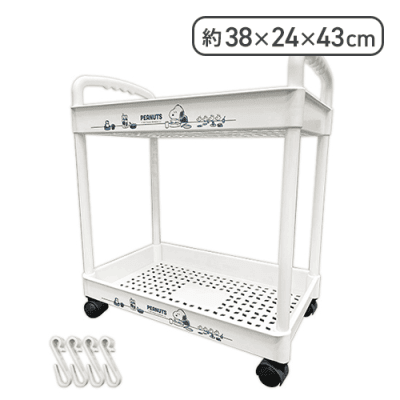 【アイボリー】スヌーピー　キャスター付2段ワゴン