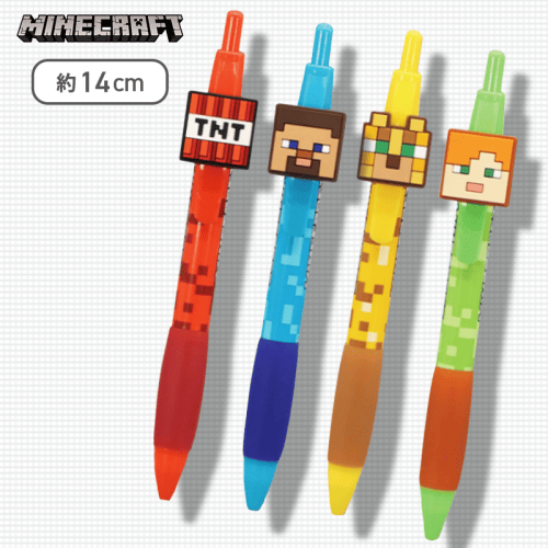 【4種1セット】マインクラフト ラバーマスコット付きボールペン〜アレックス・スティーブ・ヤマネコ・TNT〜
