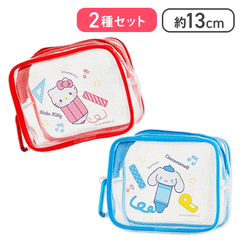 【ハローキティ＆シナモロール】サンリオキャラクターズ かわいい文房具たちクリアポーチ
