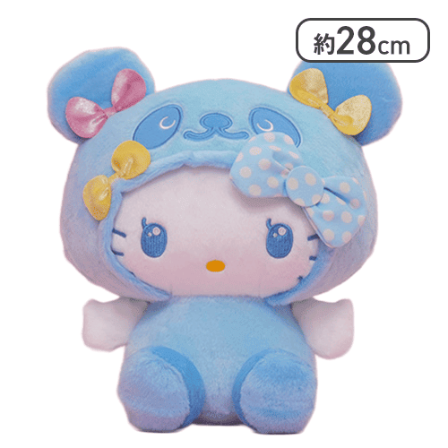【ブルー】パンダ ハローキティ リボンがいっぱいBIGぬいぐるみ